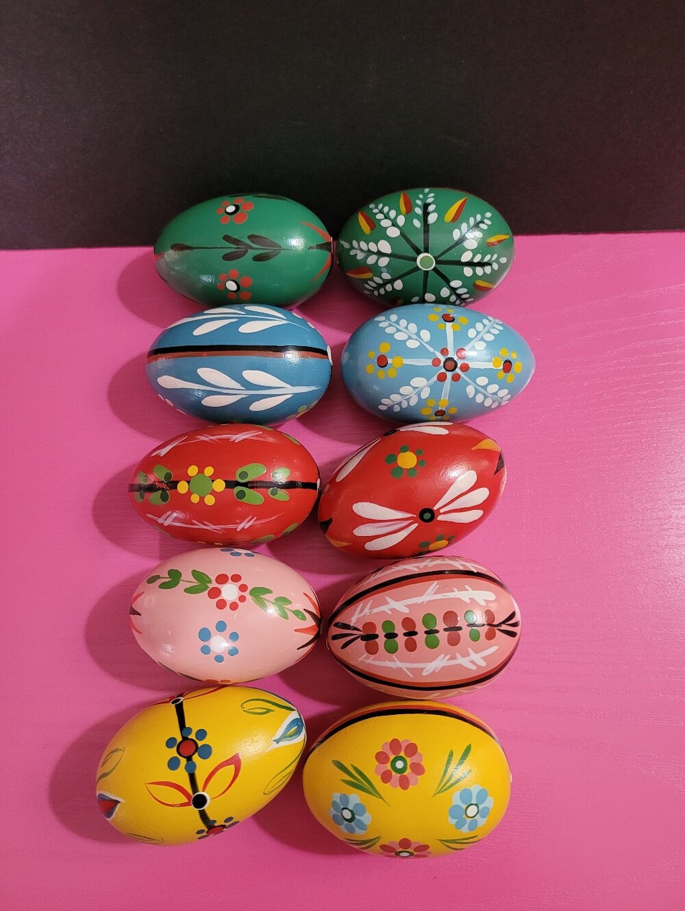 Vintage Hand-Painted Decorative Wooden Eggs Set Of 10